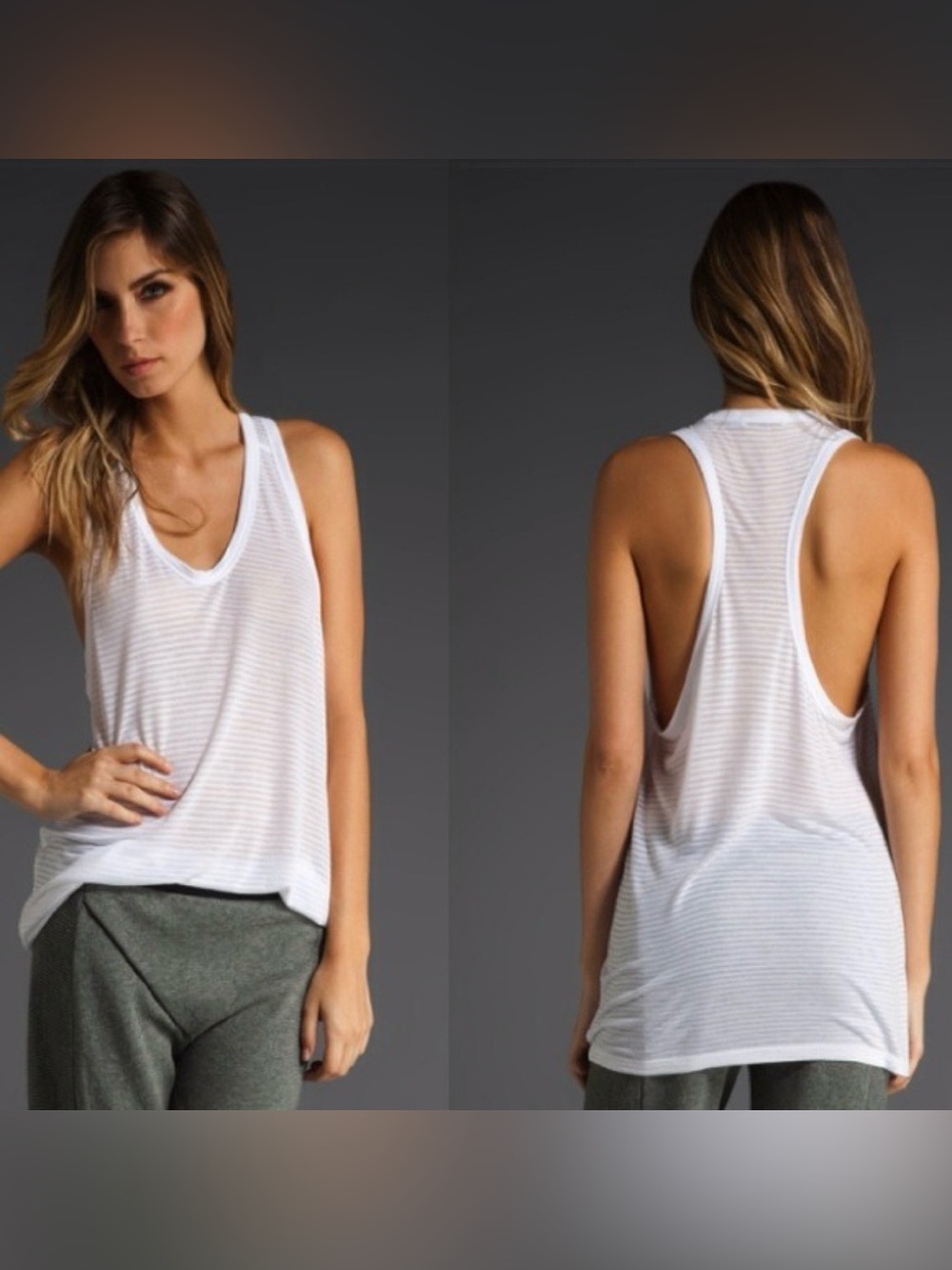 T by Alexander Wang white striped sheer racerback tank top XS